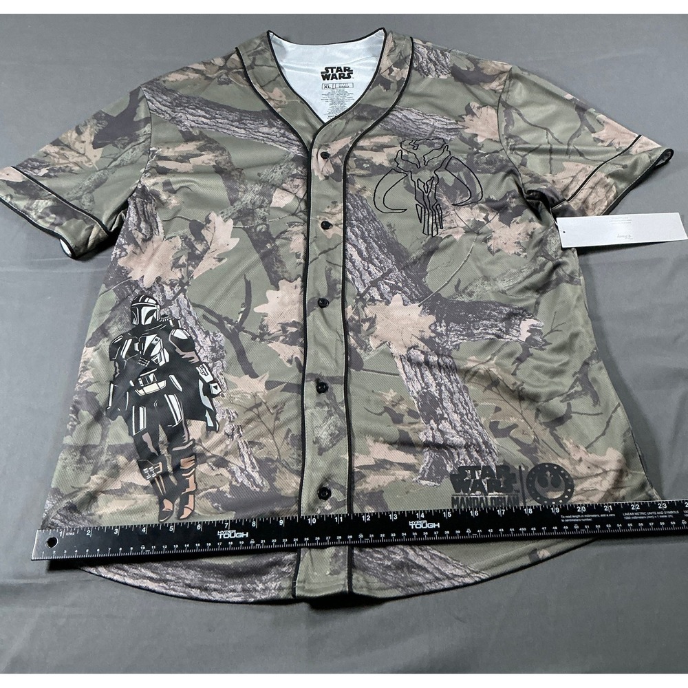 Star Wars The Mandalorian Camo Baseball Jersey Mens XLarge Mando Mythosaur Skull - Picture 2 of 10